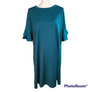 NWT White Birch Size X-Large Green Crepe Ruffle Sleeve Dress Boutique Exclusive